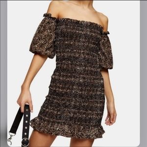 TOPSHOP Leopard print off shoulder dress